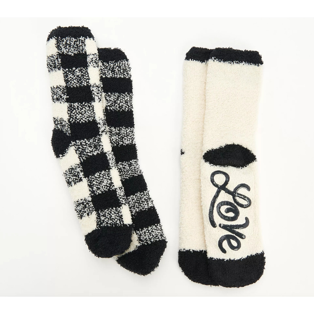AnyBody Lounge and Sleepwear Cozy Socks Set of Two Jet Black/Love One Size